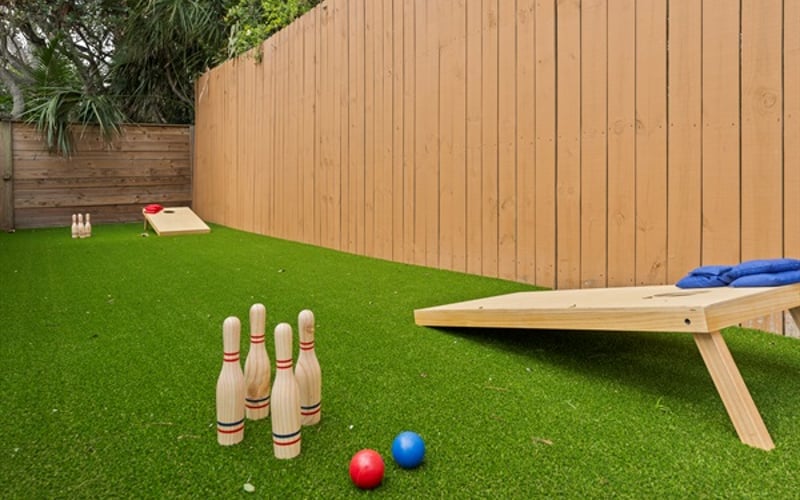 Play Lawn Bowling, Cornhole or ring toss on the lawn games area